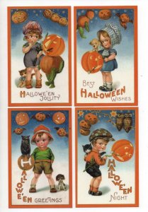 Set of 4 Halloween Greetings Children Pumpkins  Winsch Repoduction PC AA75049