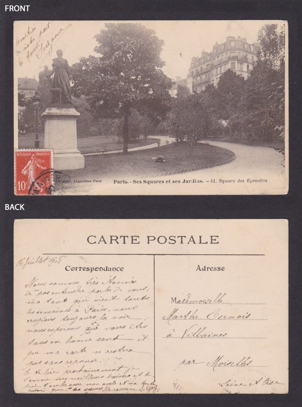 FRANCE, Postcard, Paris, Square des Evinettes