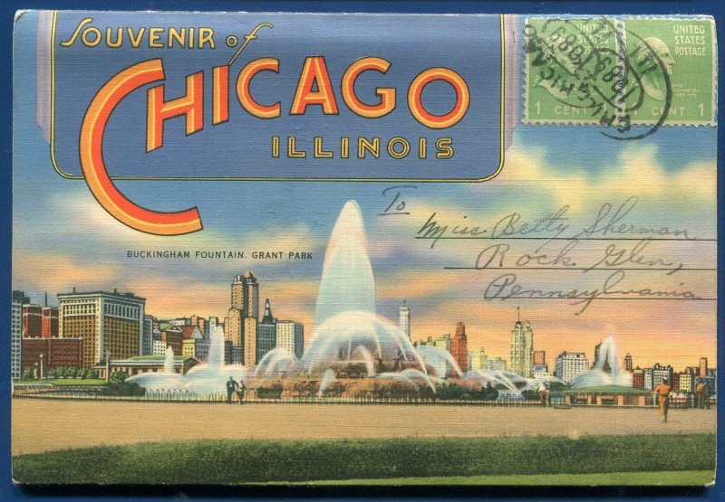 Chicago ILLinois il Fountain view beautiful parks Grant Park Postcard Folder