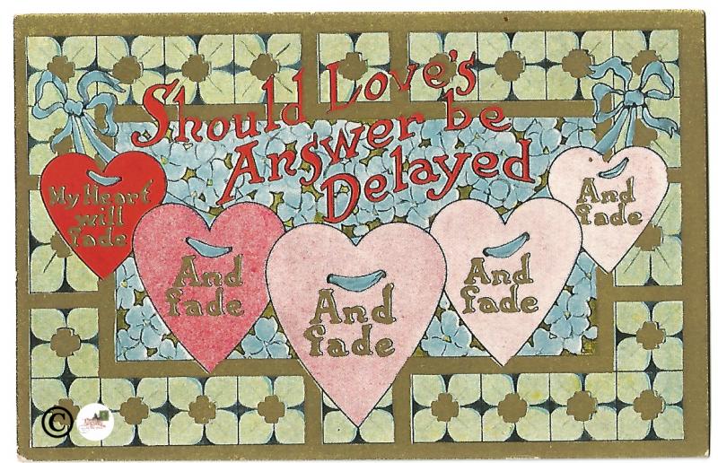 Valentine's Day Postcard Blue Forget Me Nots Red Hearts Pink Hearts on Modern