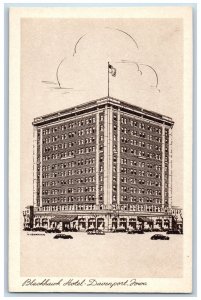 Davenport Iowa IA Postcard View of Hotel Blackhawk c1940's Unposted Vintage