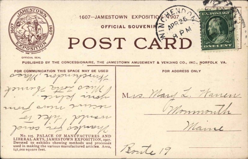 Norfolk Virginia VA Jamestown Exposition 1907 Vintage Postcard 14