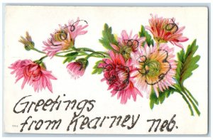 c1910's Greetings From Kearney Nebraska NE Flowers Embossed Antique Postcard