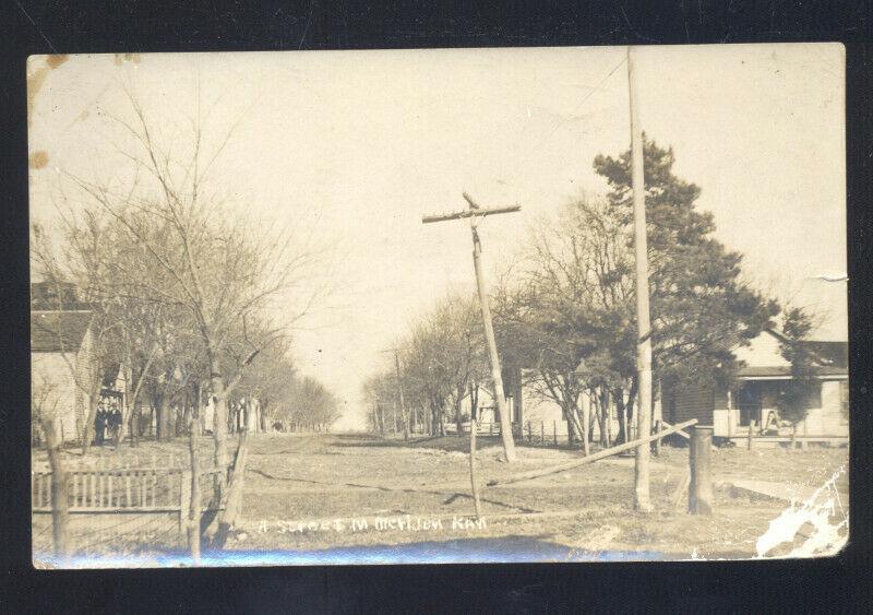 RPPC MERIDEN KANSAS RESIDENCE STREET SCENE VINTAGE REAL PHOTO POSTCARD 1912
