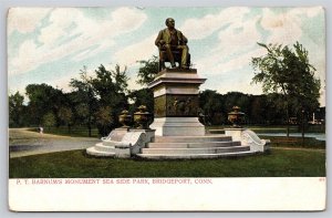 Postcard CT Bridgeport P.T. Barnums Monument Sea Side Park