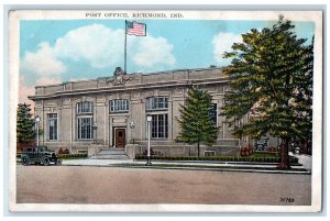 Post Office Building Car Exterior Scene Richmond Indiana IN Vintage Postcard 