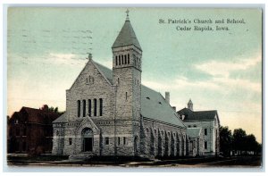 1909 St. Patrick's Church And School Exterior Cedar Rapids Iowa IA Postcard