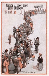 WW1 War Food Ration Shortages Potatoes Queue Old Comic Postcard