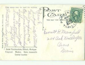 Divided Back PONTCHARTRAIN HOTEL Detroit Michigan MI HQ4943