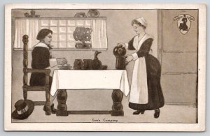 Two's Company Pilgrims Dinner Scene Advertising Walk-Over Shoes Postcard L21