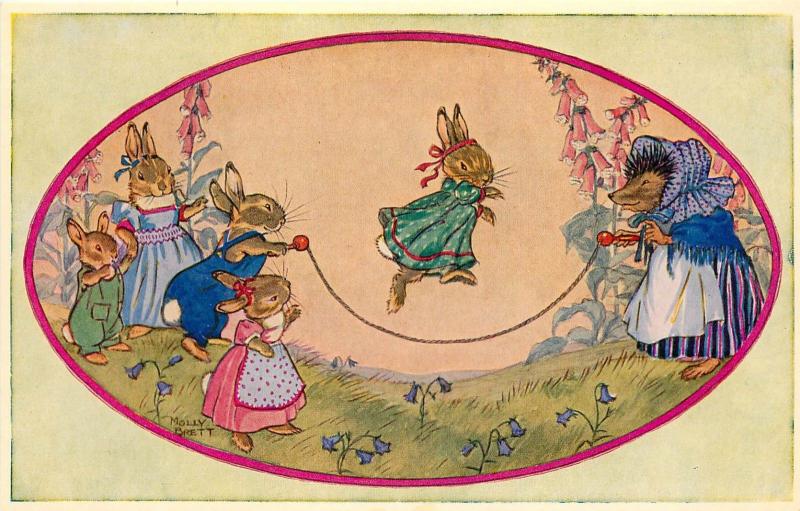Medici Postcard Pk 141 Molly Brett Nursery Dressed Animals Jump Rope, 'Playtime'