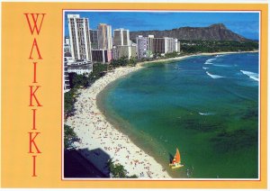 VINTAGE POSTCARD CONTINENTAL SIZE LONG AERIAL VIEW DIAMOND HEAD WAIKIKI BEACH