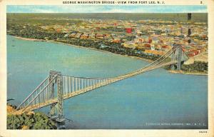 FORT LEE NEW JERSEY~GEORGE WASHINGTON BRIDGE-FAIRCHLD AERIAL VIEW  POSTCARD