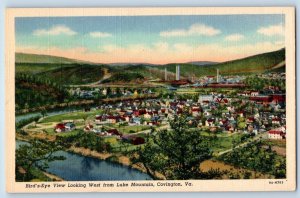 Covington Virginia Postcard Birds Eye View Looking west Luke Mountain 1940 Linen