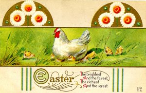 Greeting - Easter. Chicks, Hen