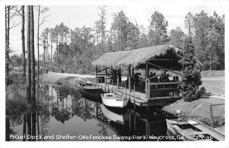 Waycross Georgia Okefenokee Swamp Park Boat Dock Real Photo Postcard JA455131