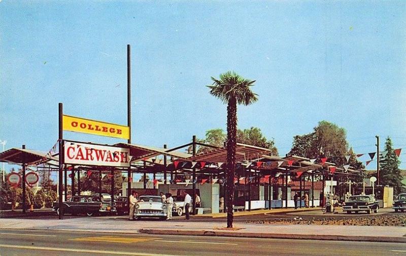 Glendale CA College Automatic Car Wash Gas Station 76 Union Old Cars Postcard