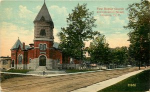 c1910 Postcard; First Baptist Church & Chestnut Street, Oneonta NY Otsego County