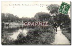 Old Postcard Parc St. Maur near docks Champigny Bridge