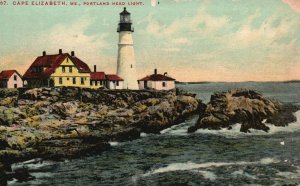 Vintage Postcard Cape Elizabeth Portland Headlight Historical Landmark Maine ME