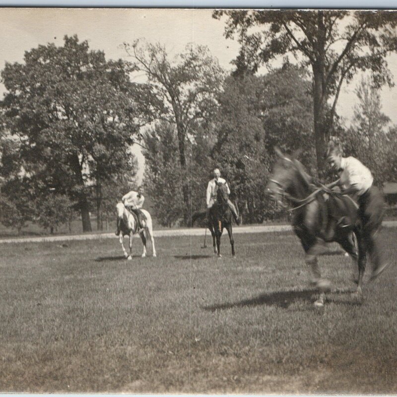 c1900s UDB Men Riding Horses RPPC Polo Game Horseriding Sport Equestrian PC A193