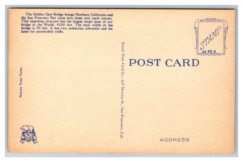 Bridging San Francisco's Golden Gate California Postcard