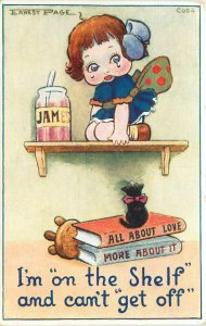 Postcard; Little Girl on the Shelf & Can't Get Off~Books About Love, Ernest Page