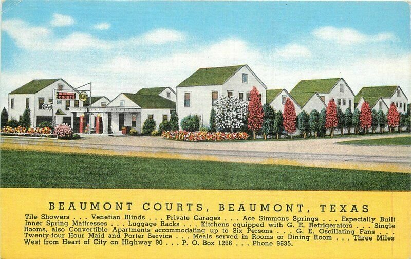 Beaumont Courts roadside Texas linen Kropp Postcard 20-8062