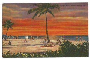 Sunrise over Miami Beach Florida Vintage Linen Postcard