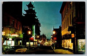 Vintage California Postcard - Chinatown At Night - San Francisco - 1961