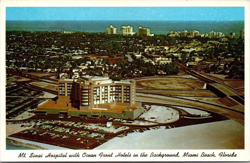 Vtg Miami Beach Florida FL Mt Sinai Hospital Ocean Front Hotels 1960s Postcard