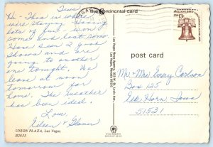 1977 Las Vegas Nevada NV Vintage Postcard Union Plaza Exterior Building Posted