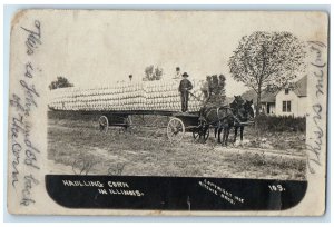 c1910's Hauling Exaggerated Corn In Illinois IL RPPC Photo Antique Postcard