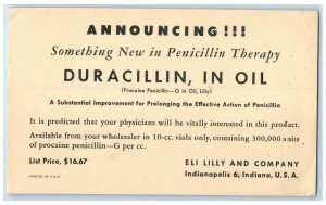 1948 Duracillin In Oil Ely Lilly Company Indianapolis IN Advertising Postcard