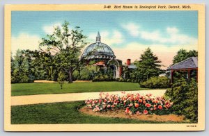 Detroit Michigan~Bird House In Zoological Park~Gazebo~Flower Bed~1938 Linen PC