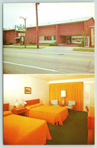 Columbus Ohio~Village Inn Motel~Orange Guest Room~Telephone Booth~1970s Postcard