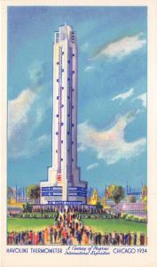 Chicago Illinois~International Expo~Havoline Thermometer~1934 Postcard