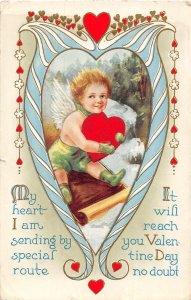 G14/ Valentine's Day Love Holiday Postcard c1910 Cupid Heart 7