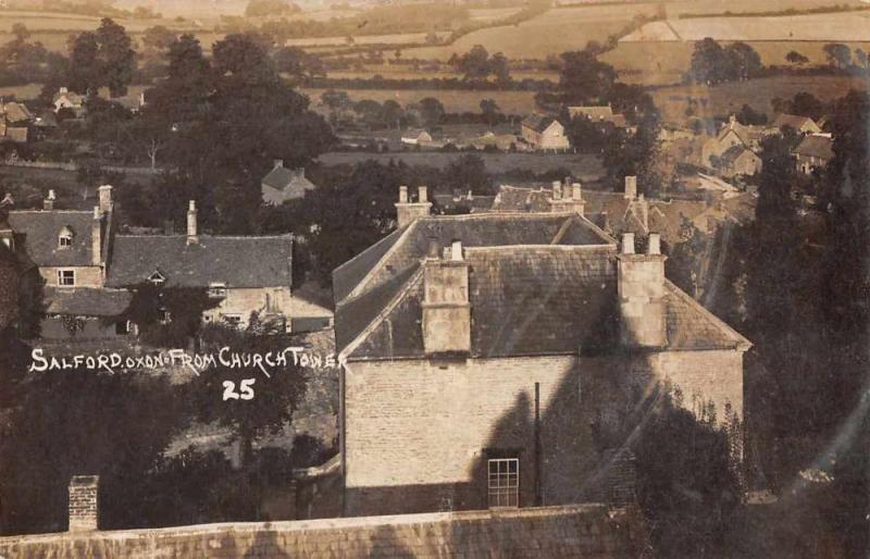 Salford Oxon England View from Church Tower Real Photo Antique Postcard J74537