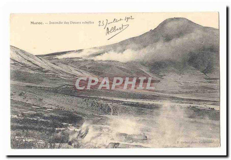 Morocco Old Postcard Fire rebel Douars