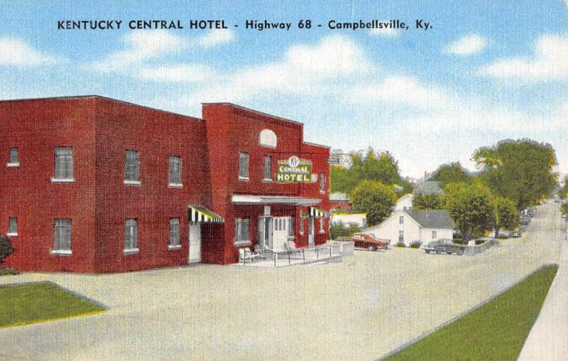 Campbellsville Kentucky Central Hotel Street View Antique Postcard K80877