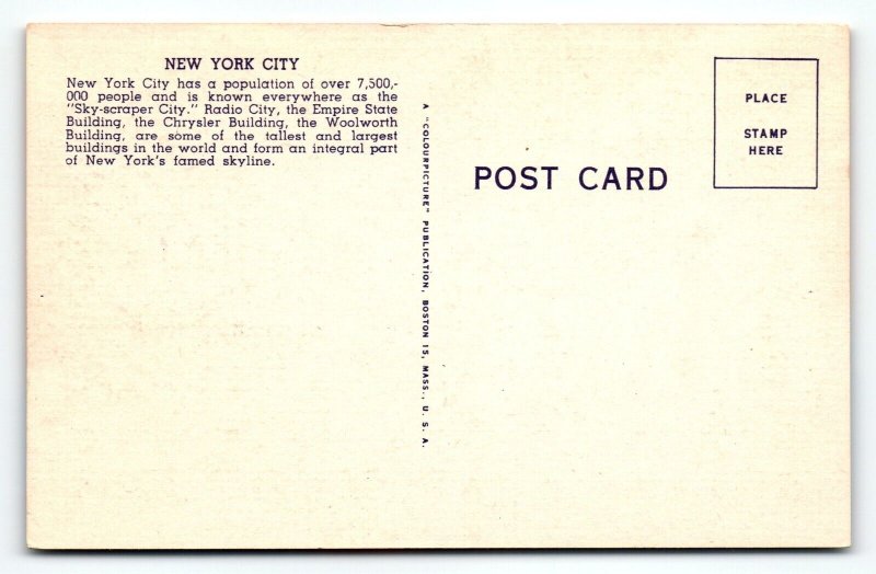 Greetings From New York City NY Large Big Letter Linen Postcard Vintage Green