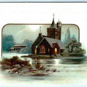 c1890s Church Scene Stock Victorian Trade Card Nice Litho Art Silver Gilt C20