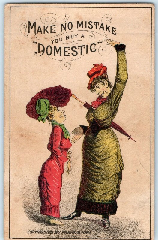 c1880s Domestic Sewing Machine Frank Hine Hand Colored Trade Card Engraved C28