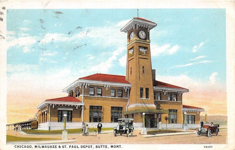J54/ Butte Montana Postcard c1910 CM&STP Railroad Depot Station  318