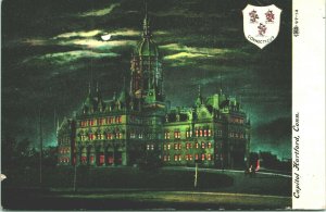 Hartford Connecticut CT Capitol Building Night View 1912 DB Postcard Q14