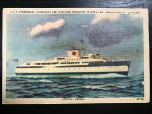 Vintage Postcard 1930-1945 S.S. Pocahontas Cape Charles Little Creek Virginia