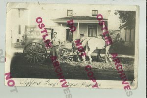 Cedar Rapids IOWA RPPC 1918 MILK DELIVERY WAGON Elm Grove Dairy MILKMAN Graft