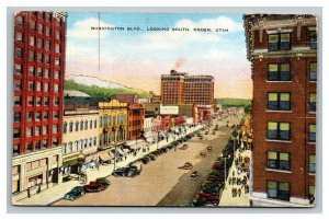 Vintage 1930's Postcard Aerial View Antique Cars Washington Blvd Ogden Utah