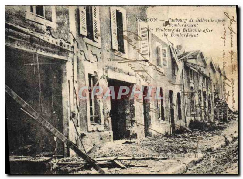 Old Postcard Army Faubourg Verdun Belleville after bombing